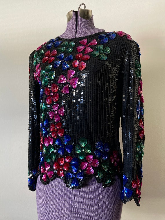 Vintage 80s Negpal Sequin Floral Vegas Casino Blo… - image 8