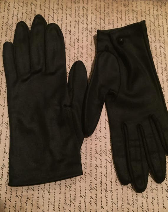 Vintage 1950s Black Satin Nylon Driving Gloves - B