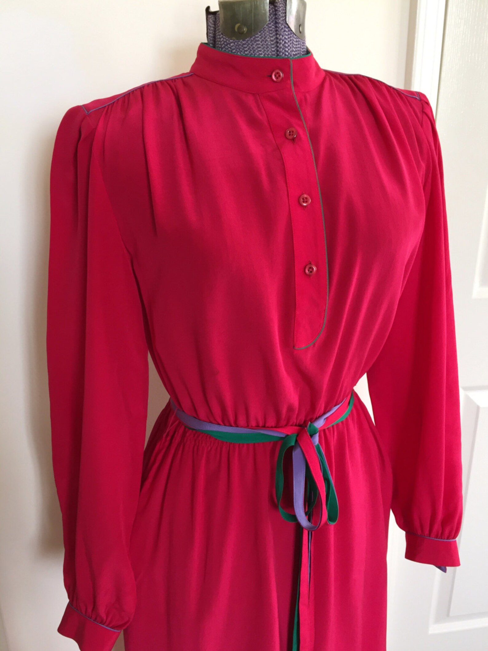 Vintage 1980s Vibrant Magenta Secretary Shirtwaist Dress With - Etsy
