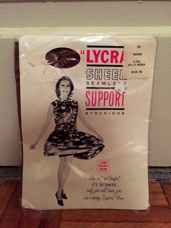 Vintage 1990s Evan-Picone Size Long Vintage Deadstock Pantyhose Taupe Control Top Lycra Sheer Nylons