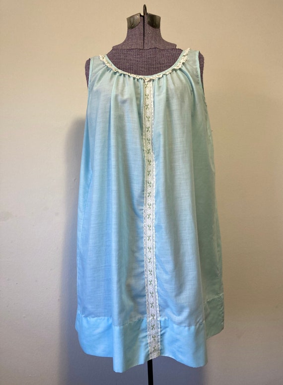 Vintage Sears Blue Lace Sleeveless Shift Nightgown