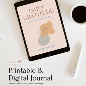 Diario de gratitud imprimible: diario digital de 30 días / Amor propio y atención plena (PDF) / A4 y carta (EE. UU.)