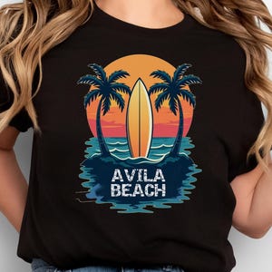 Avila Beach Coastal Surf Graphic Tee: California Ocean Lover Unisex Short Sleeve Vacation Jersey