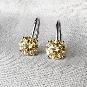 Yellow Moissanite Solitaire Drop Earrings, 4ct Moissanite, VVS Gemstone Earrings in Sterling Silver, Enchanting Gifts for Her