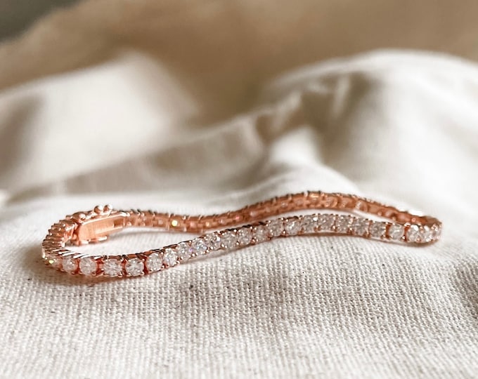 Rose Gold Moissanite Tennis Bracelet, VVS1 Moissanite Tennis Chain, Sparkling Diamond Anniversary Gifts, Custom Made to Order