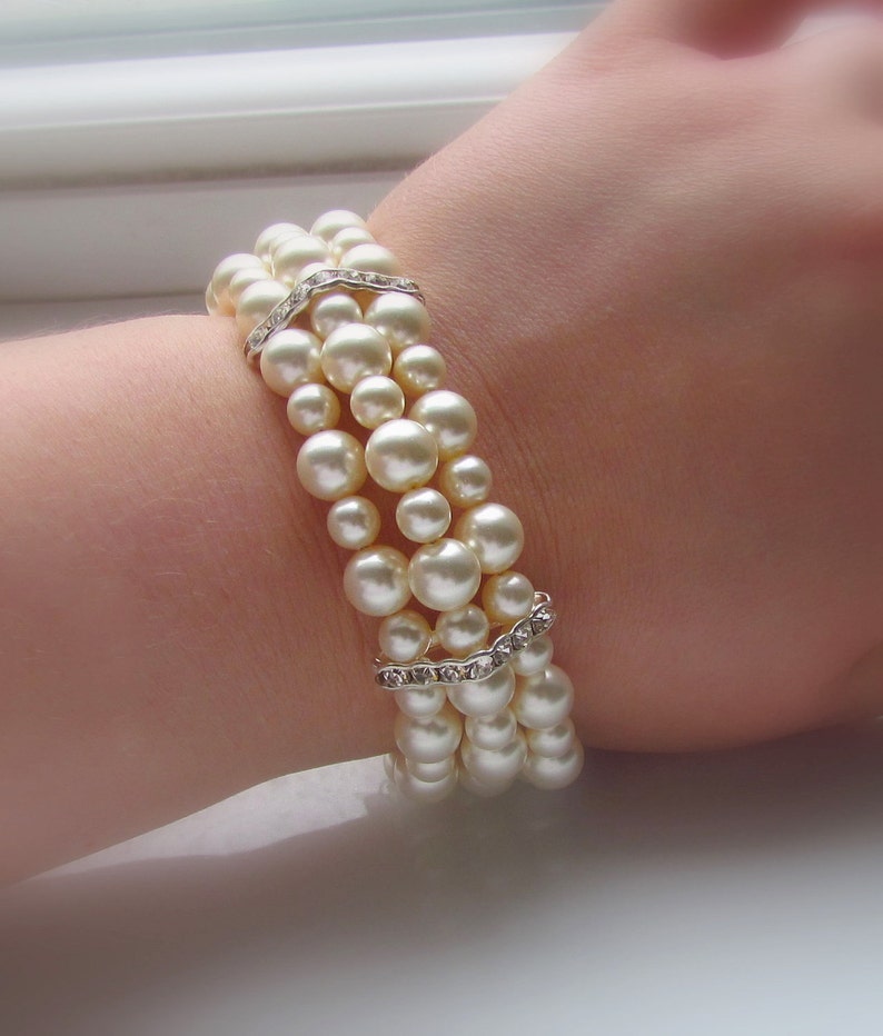 Ivory Pearl Bracelet Multi Strand Pearl Bracelet Three Etsy
