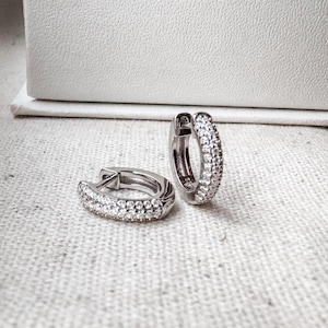 Moissanite Hoop Earrings, 10mm Small Diamond Hoop Earrings, VVS1 Moissanite in Sterling Silver, Gifts for Her
