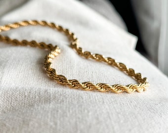 Gold Rope Chain Necklace, Stainless Steel Twisted Layering Chain