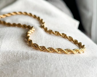 Gold Rope Chain Necklace, 18KT Gold Dipped Twisted Chain for Men & Women, Everyday Wear Layering Necklace, Gifts Under 40 for Her