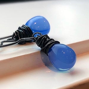 Opal Sapphire Blue Dangle Earrings, Hydrangea Periwinkle Blue Earrings, Colorful Czech Glass, .925 Sterling Silver Earring Gifts For Her image 1