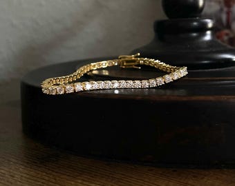 Gold Moissanite Tennis Bracelet, 18k Gold Dipped Chain in Sterling Silver, Gold or Rose Gold, Sparkling Diamond Bracelet