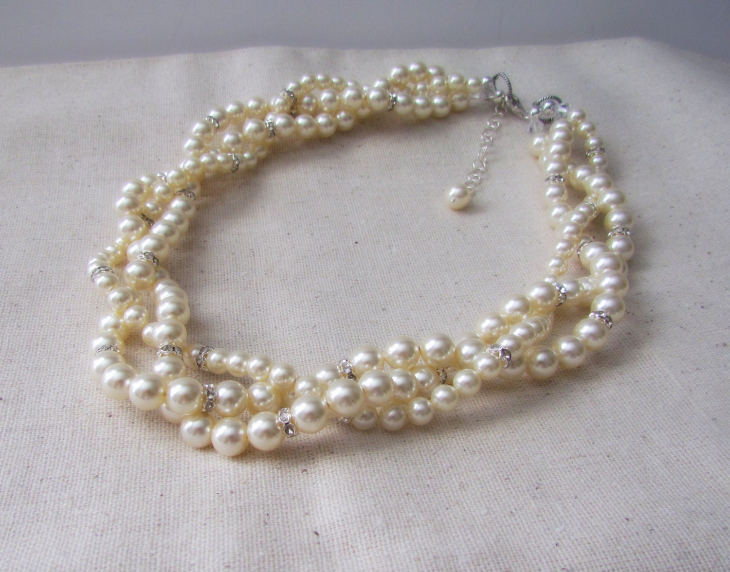 Chunky Pearl Necklace Multi Strand Twisted Pearl Necklace Etsy