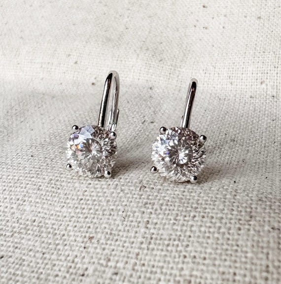 Moissanite Solitaire Stud Earrings, 4 Carat Portuguese Cut Lever Back Drop Earrings, VVS1 Gemstone Earrings in Sterling Silver