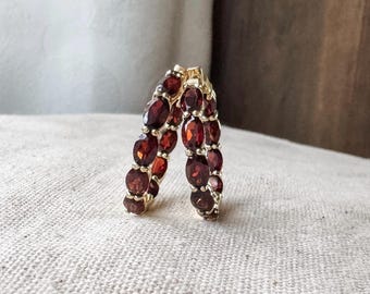 Garnet Gemstone Hoop Earrings in Sterling Silver or 18k Gold Dipped, January Birthstone Large Hoop Earrings