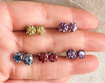 Moissanite Ohrstecker, Sterling Silber, bunte Birthstone Solitaire Ohrstecker, VVS1 Qualität 2ct Geschenke für Sie