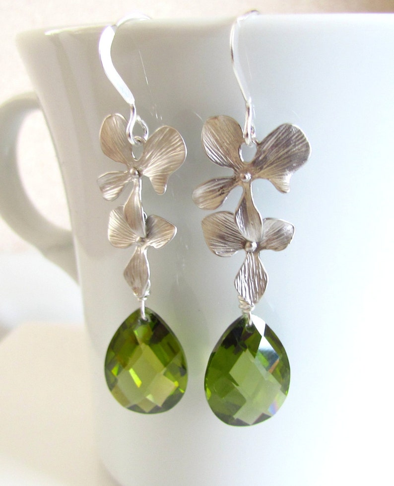 Olive Green Earrings Orchid Wedding Earrings Green | Etsy