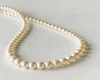 Cream Pearl Necklace | Single Strand Swarovski Pearl Necklace for Bride or Bridesmaid - Classic Pearl Necklace Gifts for Her