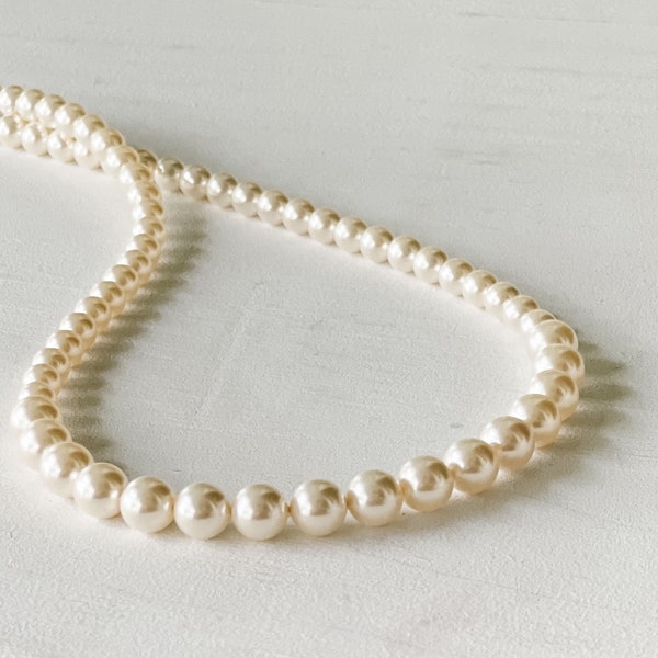 Cream Pearl Necklace | Single Strand Swarovski Pearl Necklace for Bride or Bridesmaid - Classic Pearl Necklace Gifts for Her