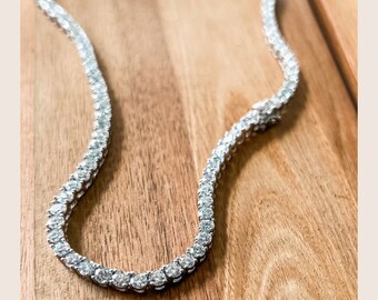 Moissanite Tennis Necklace, Diamond Sparkle in Sterling Silver, GRA Certified VVS1 Moissanite Tennis Chain, 16 - 24 Inch Diamond Necklace