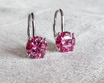 Rose Petal Pink Moissanite Earrings, Solitaire Drop Moissanite Earrings for Her, Rose Drop Earrings in Sterling Silver, Ready to Ship