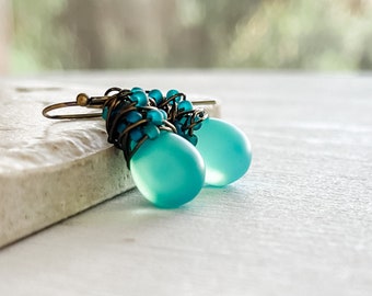 Seafoam Green Sea Glass Earrings, Boho Beach Vibe Gifts For Her Under 50, Tiny Dangle Earrings, Colorful Summer Earrings