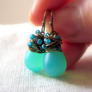 Seafoam Green Sea Glass Earrings, Boho Beach Vibe Gifts For Her Under 40, Tiny Dangle Earrings, Colorful Gifts for Her