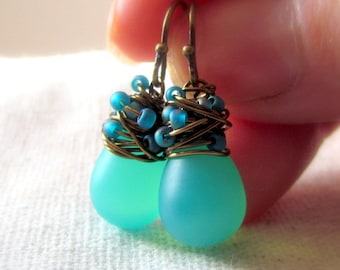 Seafoam Green Sea Glass Earrings, Boho Beach Vibe Gifts For Her Under 30, Tiny Dangle Earrings, Colorful Summer Earrings