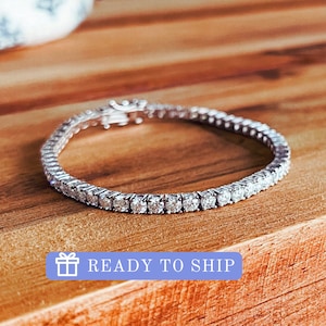 Moissanite Tennis Bracelet, VVS1 Certified Moissanite Tennis Chain, Iced Out Jewelry, Sterling Silver, 18KT Gold Dipped or Rose Gold- 7 Inch