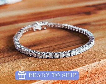 Moissanite Tennis Bracelet, VVS1 Certified Moissanite Tennis Chain, Iced Out Jewelry, Sterling Silver, 18KT Gold Dipped or Rose Gold- 7 Inch