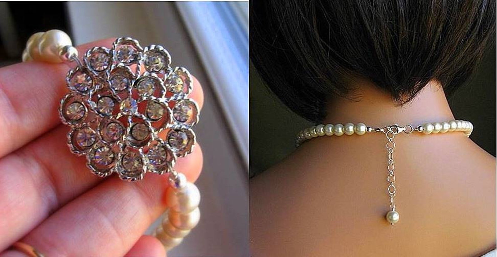 Ivory Pearl Necklace Single Strand Pearl Necklace Crystal Etsy