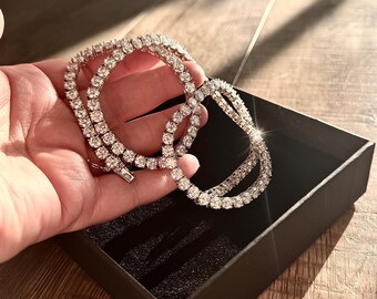 Collana con moissanite, catena tennis tempestata di diamanti in argento sterling, oro o oro rosa.
