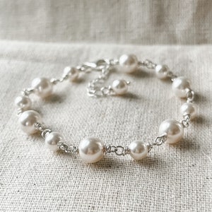 Cream Pearl Hand Wrapped Bracelet, Sterling Silver Classic Minimalist Pearl Bracelet, Choose Your Color, Gifts For Her Under 50