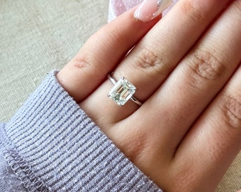 Emerald Cut Moissanite 3CT Solitaire Engagement Ring, VVS1 Colorless Moissanite, .925 Sterling Silver Diamond Alternative Engagement Ring