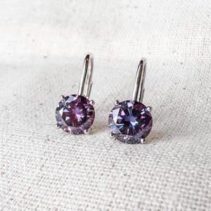Amethyst Moissanite Solitaire Drop Earrings, 4ct Moissanite Drop Studs, VVS Gemstone Earrings in Sterling Silver, Enchanting Gifts for Her