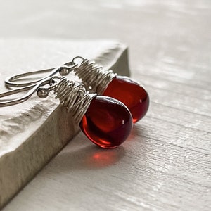 January Birthstone Garnet Red Earrings, Czech Glass in Pomegranate, Dark Red Teardrop Earrings, Sterling Silver Handmade Jewelry image 7