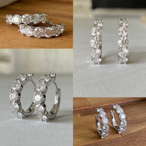 Moissanite Huggie Earrings, Diamond Hoop Earrings, 2mm to 5mm Hoops Certified VVS1 Moissanite, Sterling Silver & Gold, Stunning Sparkle image 9