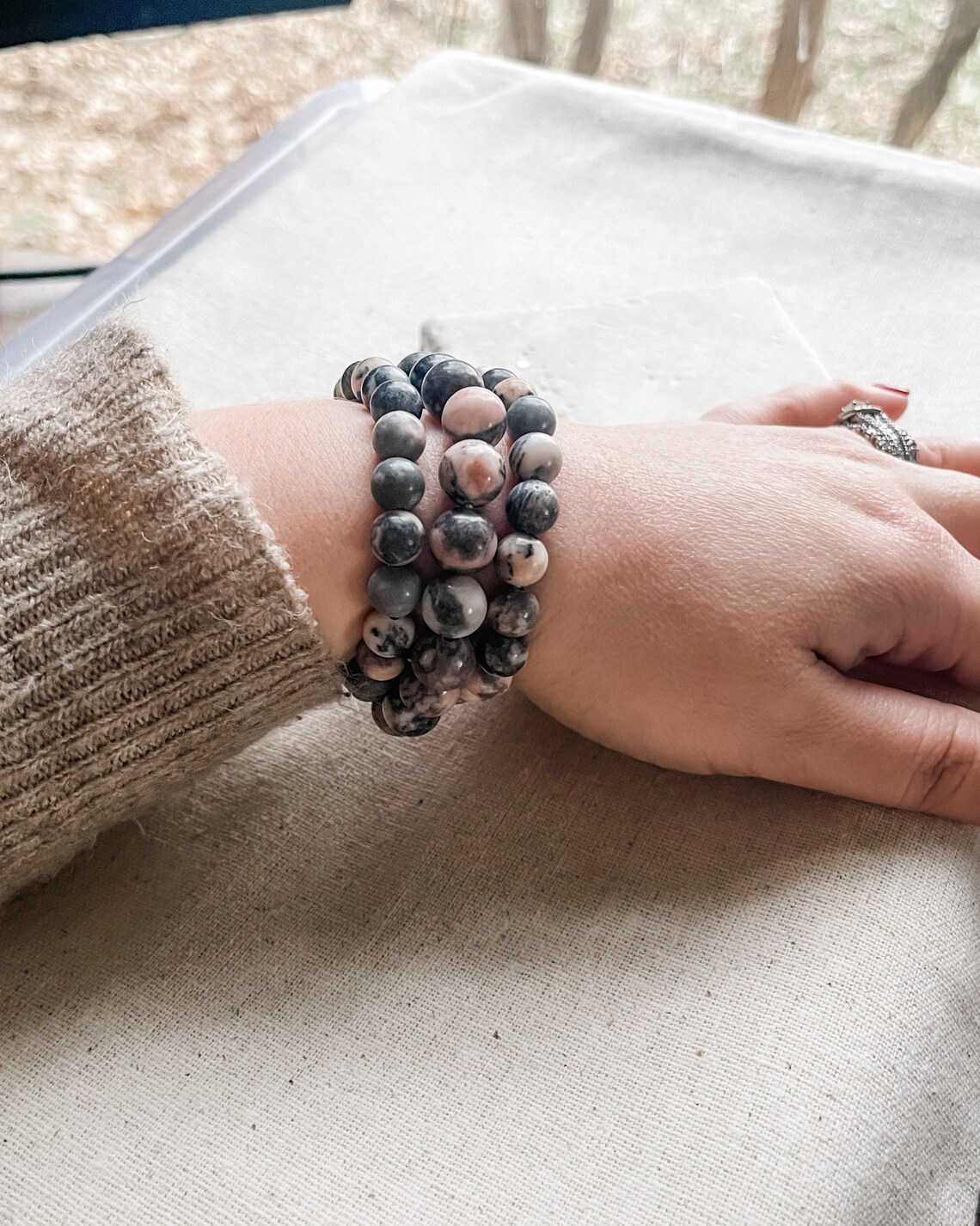 Pink Zebra Jasper Bracelet Stack for Women Genuine Stone Etsy