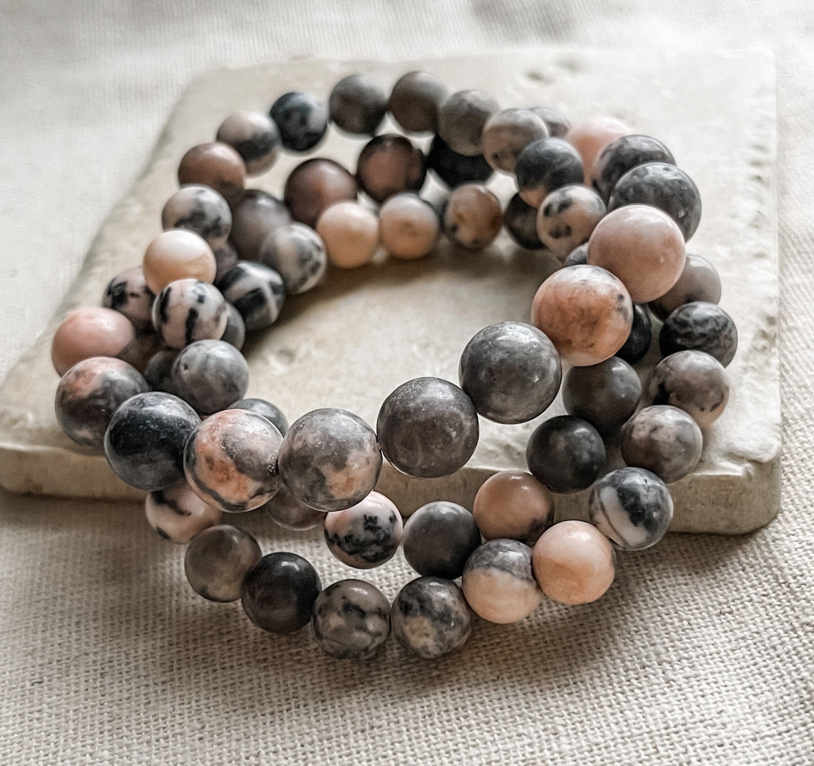 Pink Zebra Jasper Bracelet Stack for Women Genuine Stone Etsy