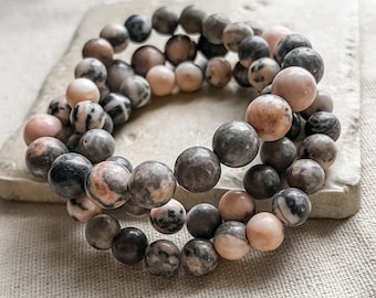 Pink Zebra Jasper Bracelet Stack – Genuine Stone Beaded Stretch Bracelets