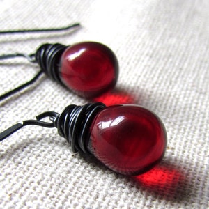 January Birthstone Garnet Red Earrings, Czech Glass in Pomegranate, Dark Red Teardrop Earrings, Sterling Silver Handmade Jewelry image 6