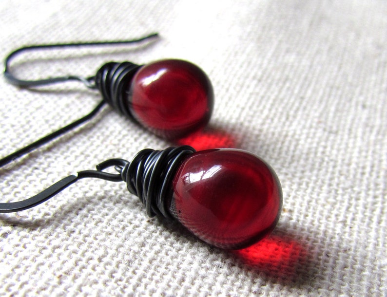 January Birthstone Garnet Red Earrings, Czech Glass in Pomegranate, Dark Red Teardrop Earrings, Sterling Silver Handmade Jewelry image 6