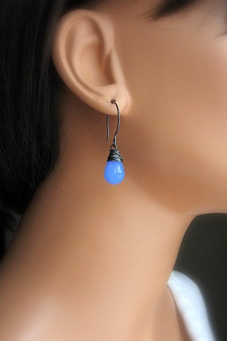 Opal Sapphire Blue Dangle Earrings, Hydrangea Periwinkle Blue Earrings, Colorful Czech Glass, .925 Sterling Silver Earring Gifts For Her image 3