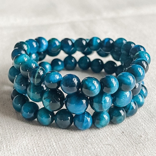 Cerulean Blue Tiger's Eye Multi-Strand Stretch Armband Set, Cadeaus voor haar onder de 30, Echte stenen sieraden om je stijl te verbeteren