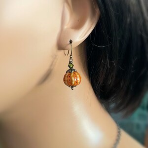 Cute Fall Pumpkin Earrings, Autumn Pumpkin Drop Earrings, Autumn Ceramic Bead Earrings, Porcelain Bead Earrings, Gifts For Her Under 30 image 3
