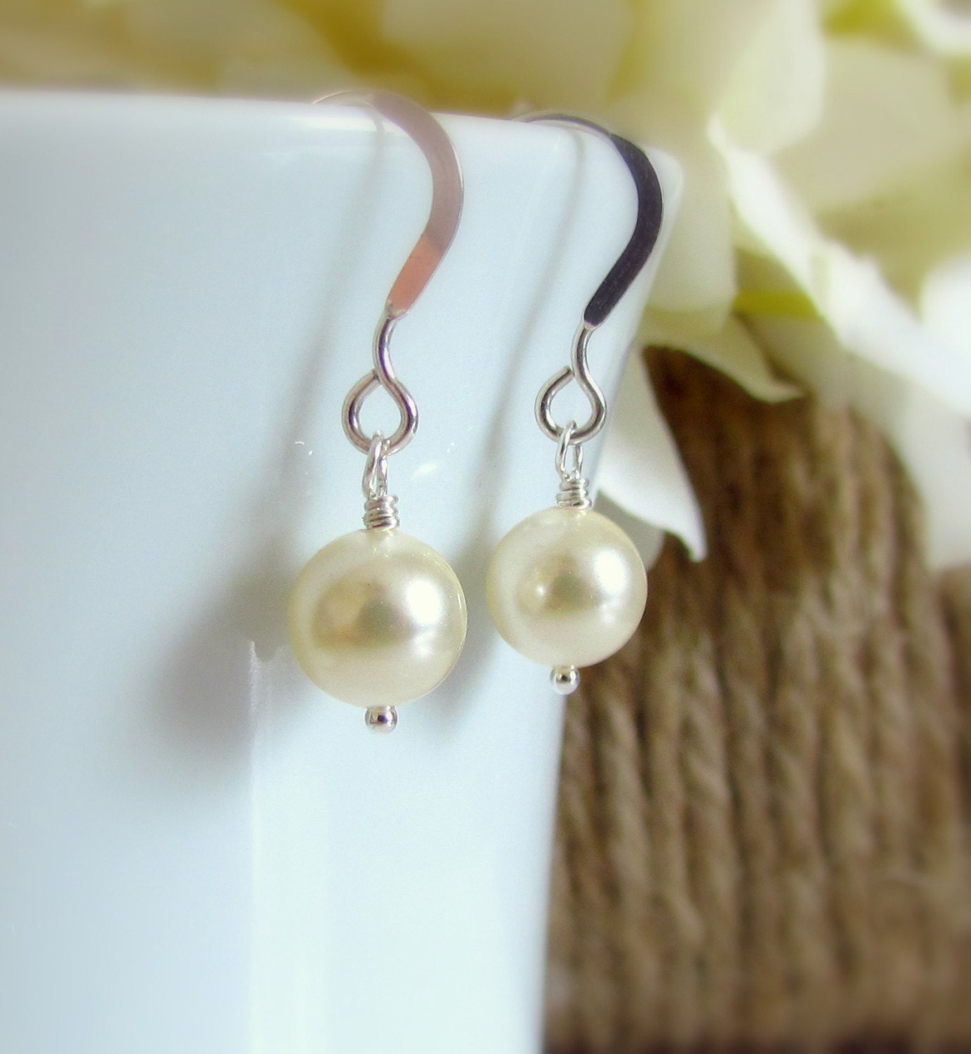 Ivory Pearl Earrings Simple Pearl Earrings Pearl Drop | Etsy