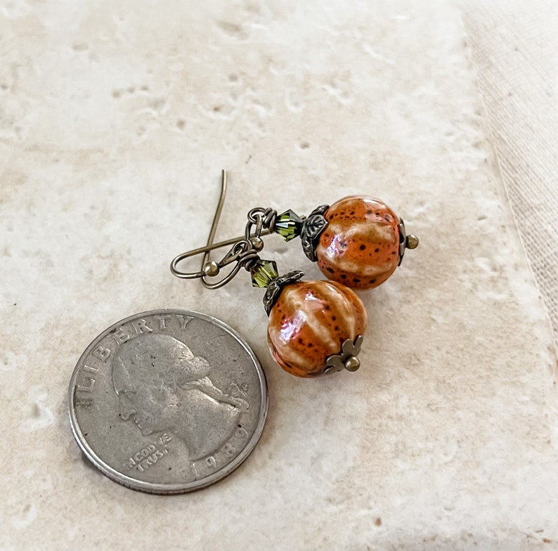 Cute Fall Pumpkin Earrings, Autumn Pumpkin Drop Earrings, Autumn Ceramic Bead Earrings, Porcelain Bead Earrings, Gifts For Her Under 30 image 5