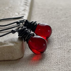 January Birthstone Garnet Red Earrings, Czech Glass in Pomegranate, Dark Red Teardrop Earrings, Sterling Silver Handmade Jewelry image 3