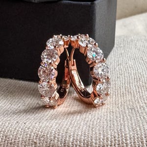 Moissanite Huggie Earrings, Rose Gold Diamond Hoop, 2mm to 5mm VVS1 Moissanite, Valentine's Gift For Her, Everyday Wear Hoops, Made to Order