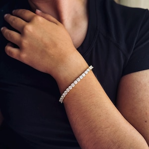Moissanite Tennis Bracelet, 14k Gold - White, Yellow or Rose Gold, VVS1 Certified Moissanite Tennis Chain, Luxury Iced Out Diamond Bracelet