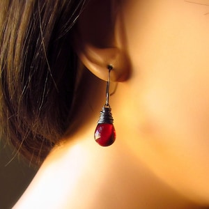 January Birthstone Garnet Red Earrings, Czech Glass in Pomegranate, Dark Red Teardrop Earrings, Sterling Silver Handmade Jewelry image 5